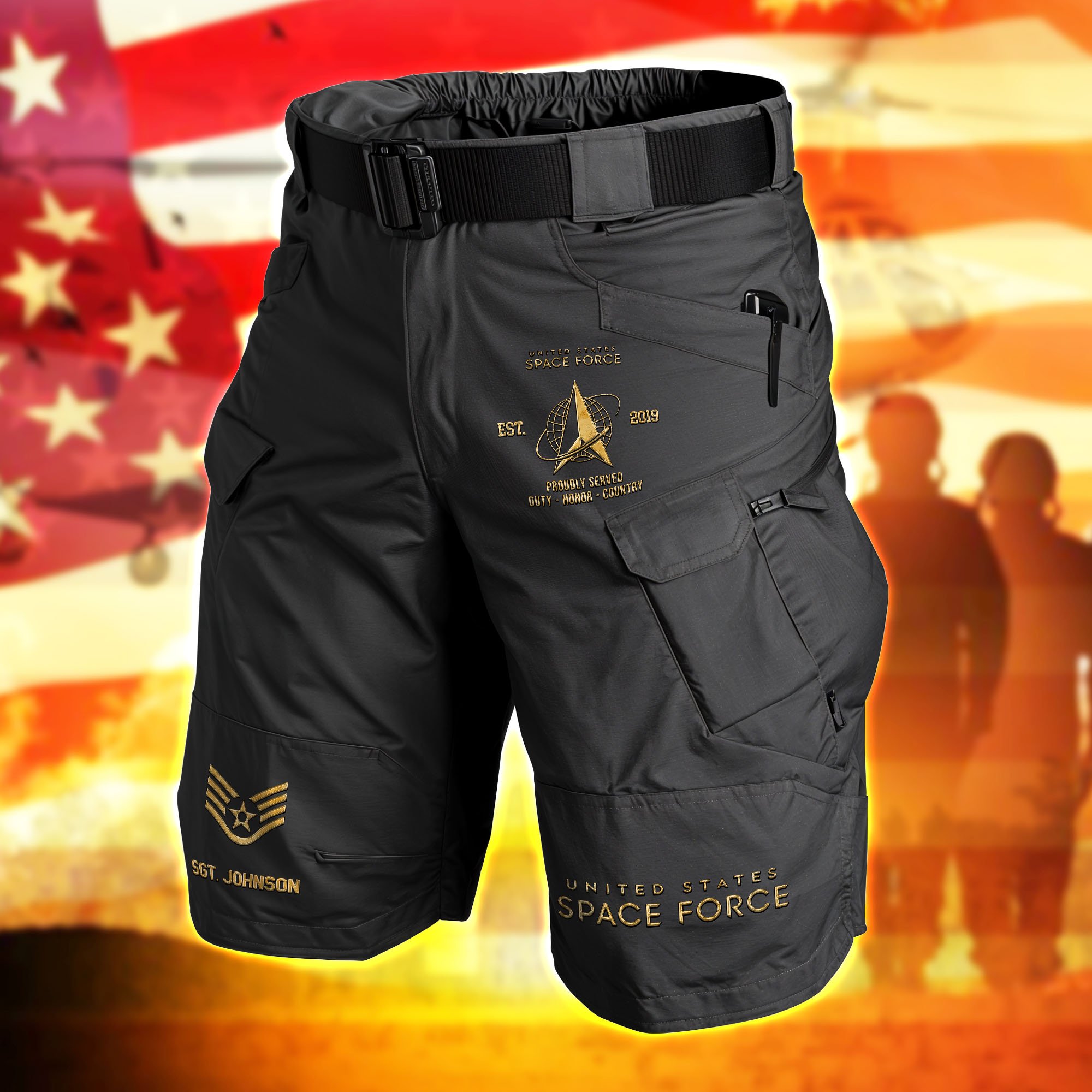 U.S. Space Force 2D Summer Men Cargo Short Personalized Your Name And Rank, US Military Shorts, US Military Gifts ETHY-59848